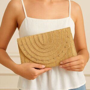 Straw Woven Envelope Clutch Purse Boho Beach Bag Resort Vacation Handbag Cruise